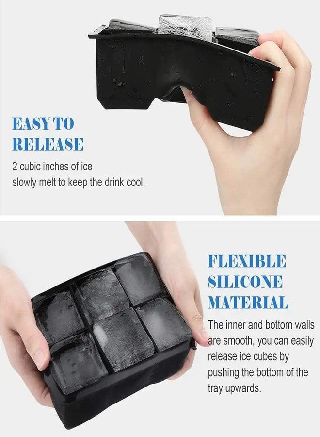 HOUSE HATCH Large Silicone Ice Cube Tray, Reusable & BPA-Free, 6-Cube Mold for DIY Drinks & Cocktails (4.5 x 6.5 Inch Tray, 2 x 2 Inch Cubes, Black) - Image 3